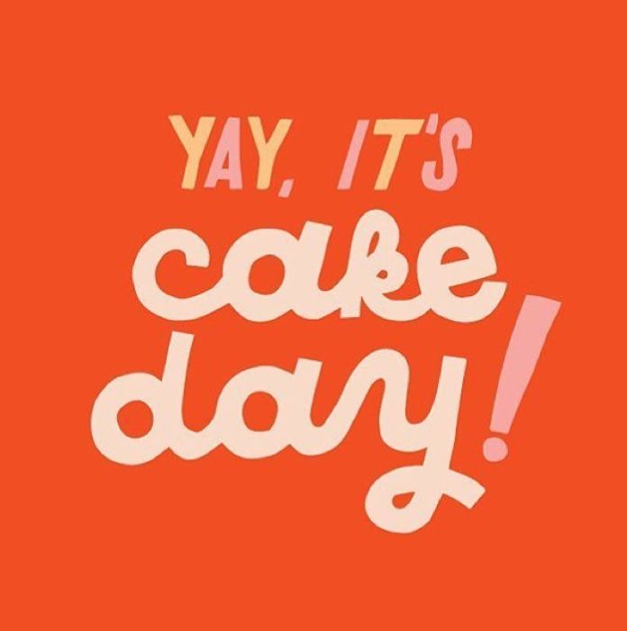 the words yay, it's cake day written in white on an orange background