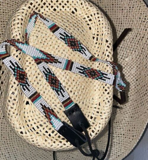 Hat Bands Beaded, Casual Beaded Hat Bands For Festivals, Adjustable Western Hat For Music Festival, Bohemian Adjustable Headband Hat, Adjustable Brimmed Fashion Hat, Adjustable Summer Hats For Fashion, White Beaded Hat Bands For Summer, Adjustable Multicolor Beaded Hats, Adjustable Beaded Hat Band For Festivals