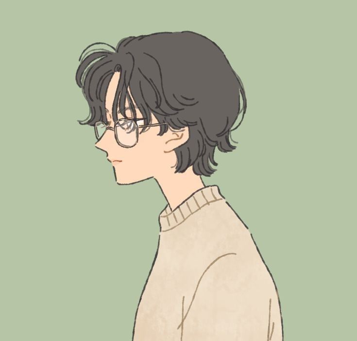 a drawing of a man with glasses and a sweater on, looking off to the side