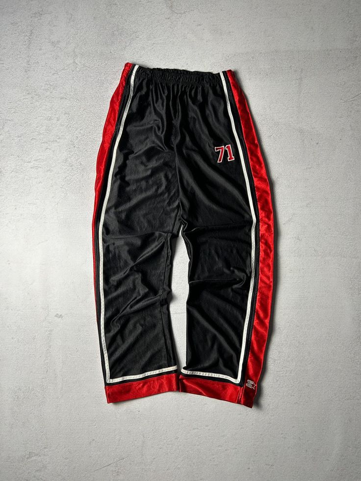 Vintage 90s Starter Pants, Black Tearaway Pants, Track Pants - Men's Medium, Pre-owned, Mens Clothing Size On Label: Medium Recommended Size: Men's Medium Measurements: Waist: 32" - 38" Inseam: 30" 90s Trousers, 90s Style Trousers For Streetwear, 90s Streetwear Trousers, 90s Full-length Streetwear Bottoms, 90s Adidas Track Pants, 90s High-waisted Parachute Pants For Streetwear, Track Pants Mens, Mens Trousers, Track Pants