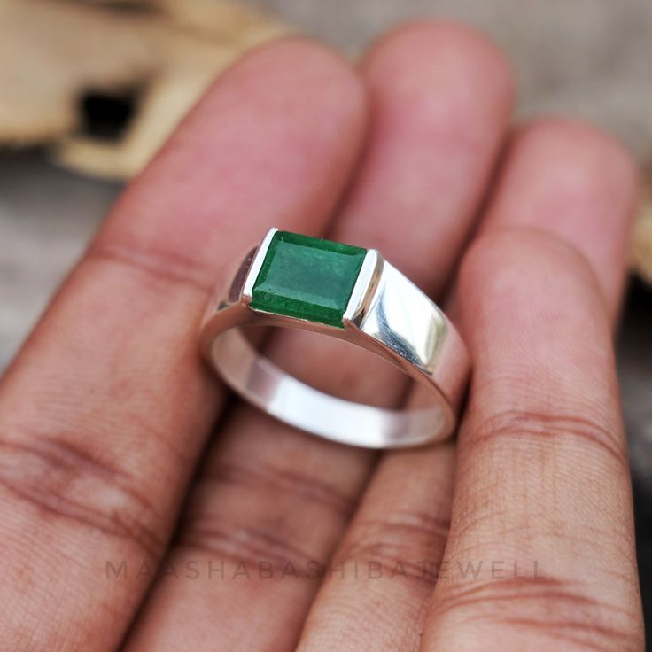 Natural Green Jade Men's Ring, Signet Ring, 925 Sterling Silver Ring, Weeding Ring, Engagement Ring, Handmade Ring, Anniversary Gift For Him 》D E T A I L S《 Gemstone: Natural Green Jade Gem Color: Green Stone Shape: Rectangle  Metal: 925 Sterling Silver Purity: 925 Parts Per 1000 Setting Type:  Channel Set Silver Polish: High Ring Size: All Size Available Please note that there Can be slight variations in stone texture and color shades in the actual product that you receive. The stone quality or Mens Silver Rings Handmade, Jade Ring For Men, Anniversary Gift For Him, Silver Polish, Stone Texture, Jade Bracelet, Anniversary Gifts For Him, Channel Set, Men's Ring