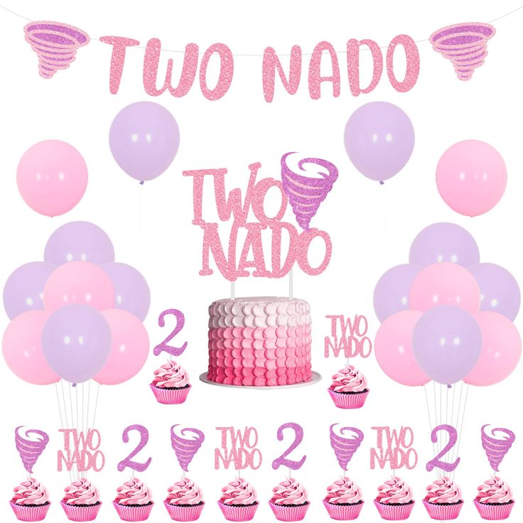 two naddo cake and cupcakes with balloons