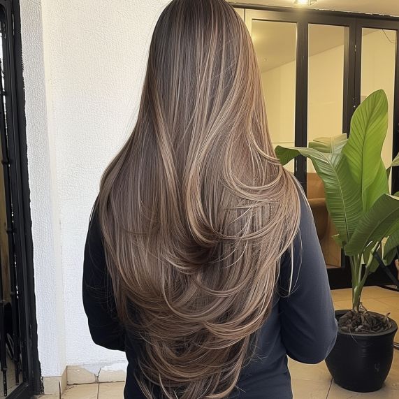 Ultra Long Layered Cut Long Haircut Waist Length, Super Long Layered Hair, Super Long Hair With Layers, Long Layered Haircuts For Thick Hair, Volume Haircut, Rebonded Hair, Haircuts For Thick Hair, Haircut Types, Layered Cut