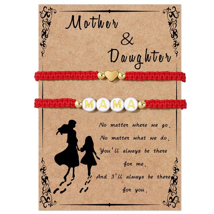 a mother and daughter bracelet on a card