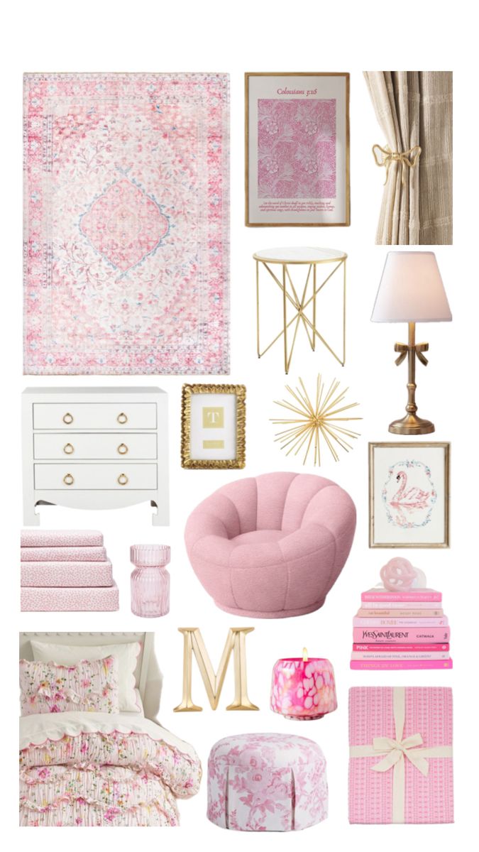 pink and gold bedroom decor with accessories