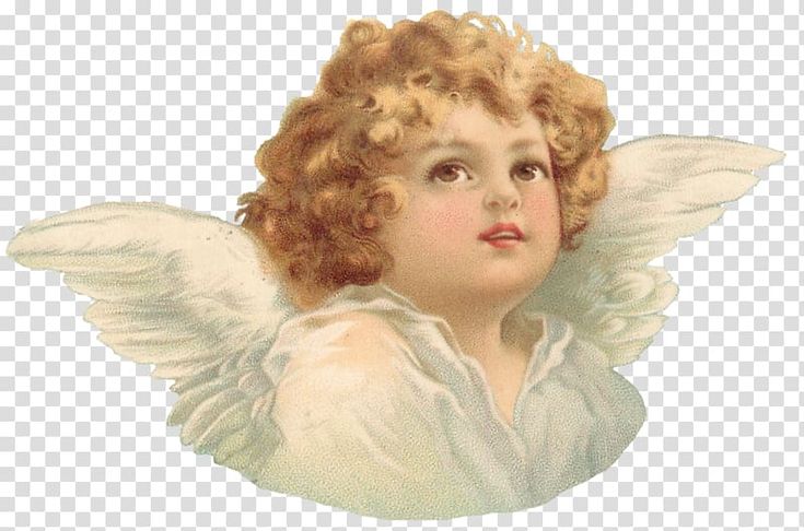 an angel with blonde hair and white wings is looking to the side, transparent background