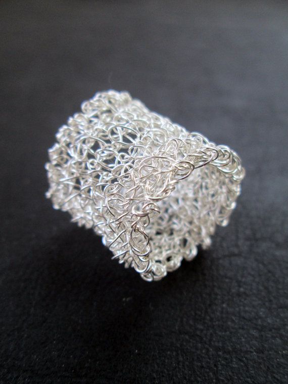 #Wire #crochet #ring by LogicFreeDesign Elegant Adjustable Crochet Jewelry, Handmade Delicate Metal Jewelry, Delicate Handmade Metal Jewelry, Handmade Wide Band Metal Ring, Elegant Wire Wrapped Metal Rings, Elegant Metal Wire Wrapped Rings, Unique Crochet Jewelry As A Gift, Unique Crochet Jewelry As Gift, Unique Crochet Jewelry For Gifts