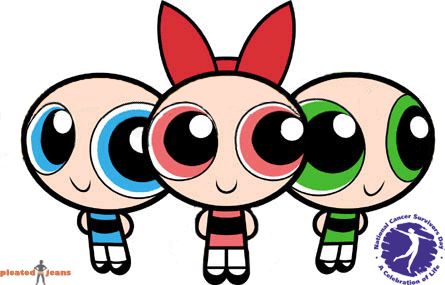 the powerpuff girls cartoon characters are standing next to each other with different colored eyes