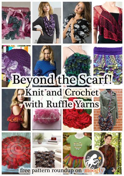 crochet patterns and instructions for the beginner's to knit scarfs with ruffle yarns