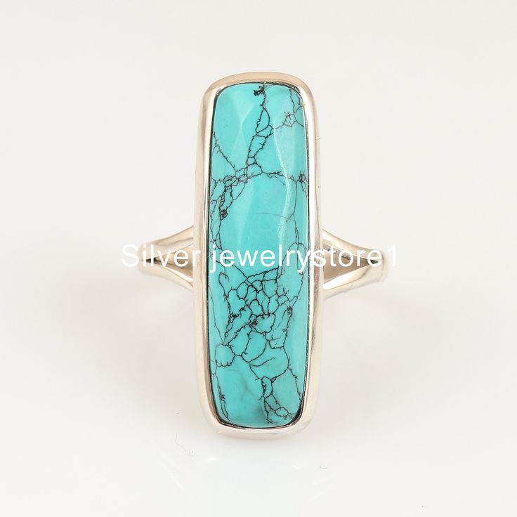 925 Sterling Silver Turquoise Rectangle Gemstone Ring, Designer Handmade Solid Silver Ring, Women Wedding Jewelry Gemstone Turquoise Rings ---------------------------------------------------------------------------------------------------------------------------------------------------- Metal: Solid 925 Sterling Silver Stone Detail : Blue Turquoise Size- 8X20 mm Shape- Rectangle Cabochon -------------------------------------------------------------------------------------------------------------