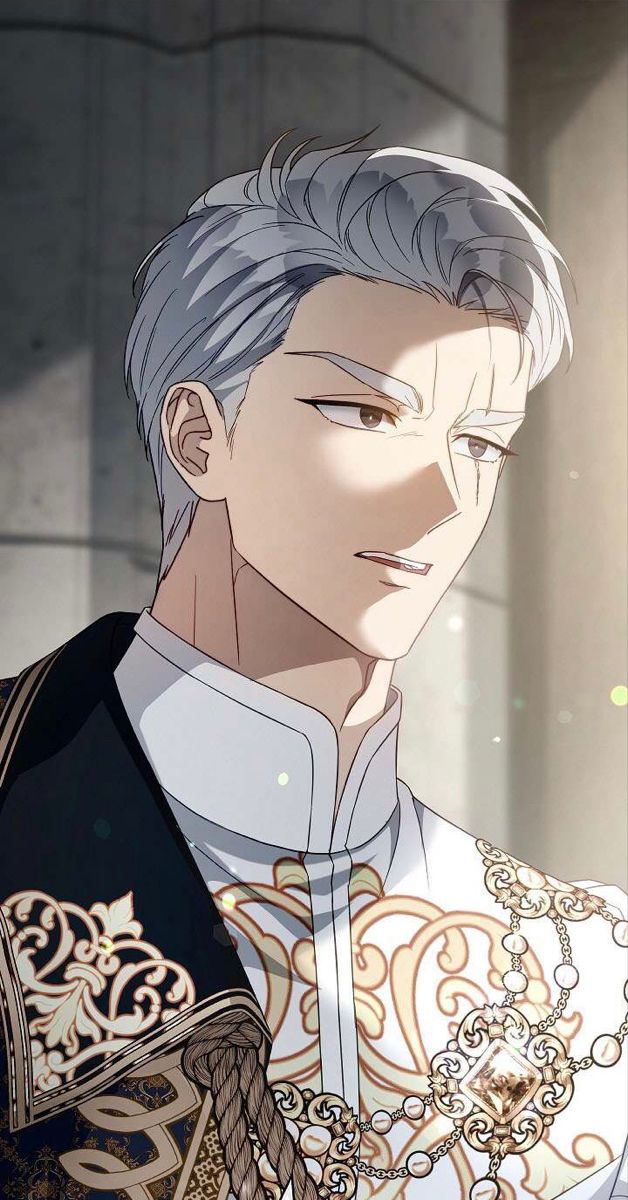 an anime character with white hair and grey hair