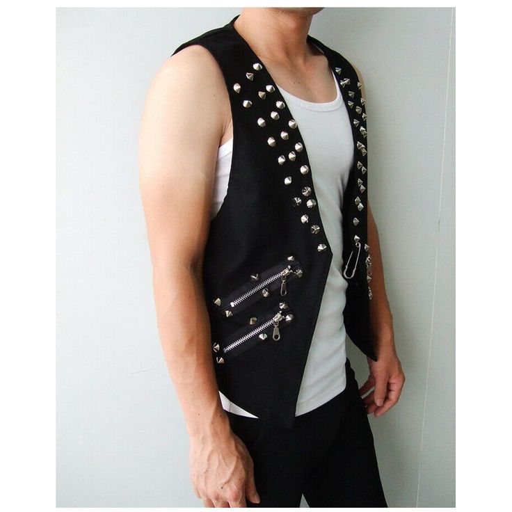 Men Slim Fit Punk Leather Vest Rivet Studded Waistcoat For Sale Mens Vest Rivet Slim Fit Jacket Waistcoat features: Condition: 100% Brand New Color: Black Package:1pc top (without any accessories ) Please note: 1.Please allow a little error due to manual measurement. 2.The color maybe a little difference because of the light, screen reflection etc. 3.If you are not sure what size to choose, you can tell us your height and weight, we will recommend the right size for you. Jacket Hunt Shipping Pol Rocker Style Sleeveless Vest For Concerts, Rocker Sleeveless Vest For Concerts, Sleeveless Rocker Vest For Concerts, Fitted Vest For Fall Concert, Black Punk Vest For Cosplay, Edgy Vest For Alternative Fashion In Fall, Edgy Fall Vest For Alternative Fashion, Black Fitted Punk Vest, Rocker Style Fitted Vest For Streetwear