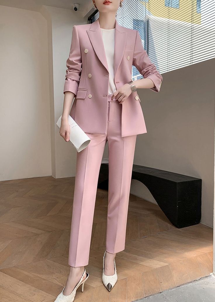 Vivian Seven Pantsuit Suits Formal Women, Coat And Pants Women Formal, Chic Spring Pantsuit With Double Button Closure, Women Suits Business Office Outfits, Formal Pink Outfit, Spring Double-breasted Pantsuit For Office, Spring Chic Double-breasted Pantsuit, Coat Pant For Women Formal, Chic Double-breasted Spring Pantsuit