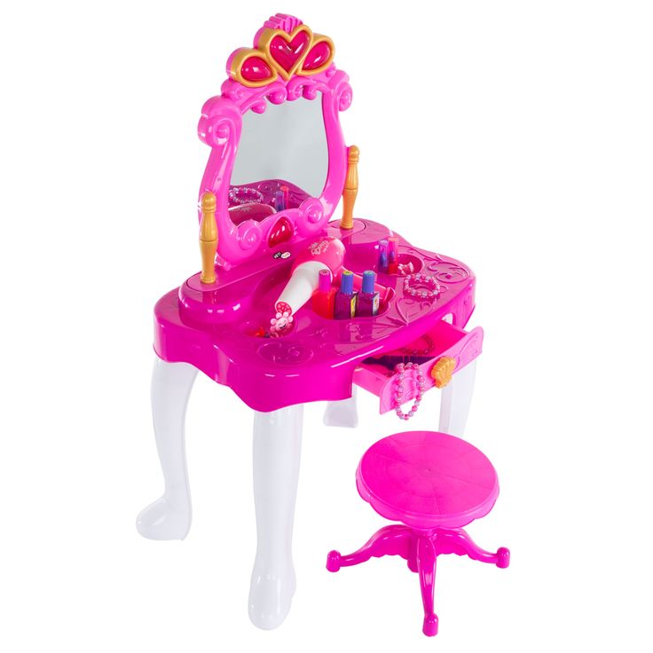 "Buy Toy Time Pretend Play Princess Vanity Toy Set at Michaels. com. Each set has 14 different fashion and makeup accessories, such as pretend lipsticks and nail polish, and jewelry such as rings, bracelets and a necklace, all which can be conveniently stored in the vanity drawer. The Pretend Play Princess Vanity set will make every little girl feel like a princess. Each set has 14 different fashion and makeup accessories, such as pretend lipsticks and nail polish, and jewelry such as rings, bra Kids Makeup Vanity, Princess Vanity, Vanity Drawer, Pretend Makeup, Vanity Makeup Table, Play Makeup, Kids Play Toys, Painted Vanity, Princess Toys