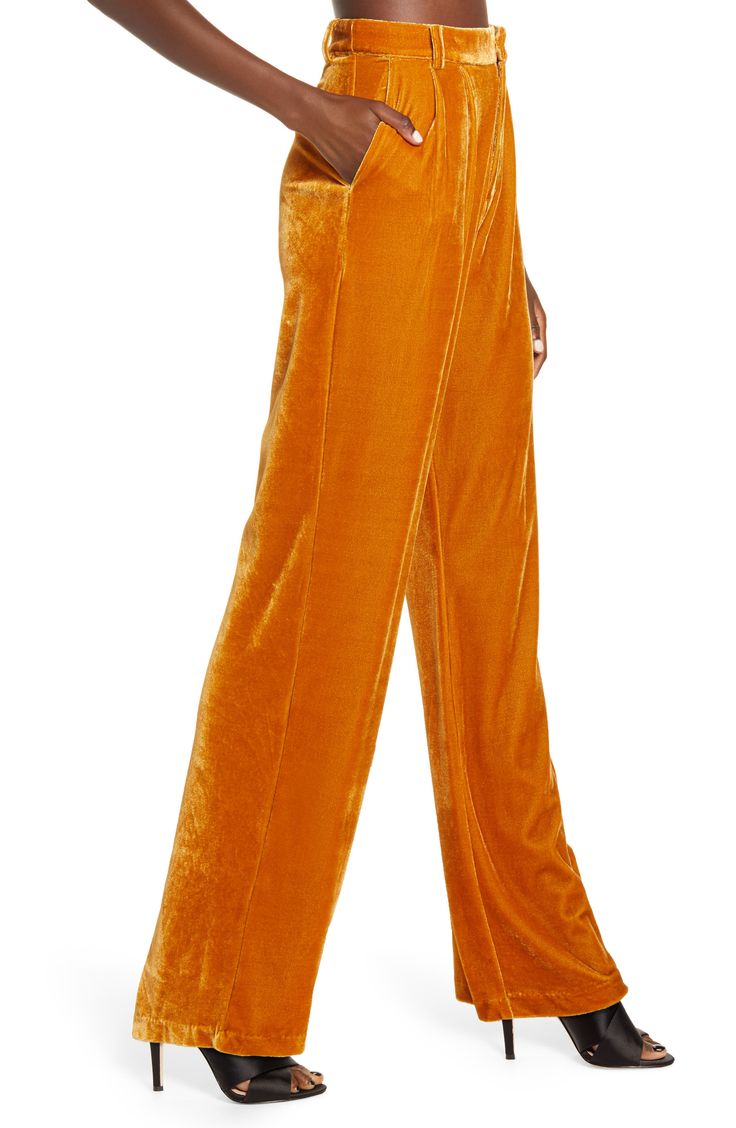 Let your personality shine in these flattering wide-leg pants, designed in rich velvet that's as unexpected and elevated as you are. 30" inseam; 10 1/2" leg opening; 13" front rise; 16" back rise Zip fly with hook closure Side pockets; back welt pockets Unlined 97% polyester, 3% spandex Hand wash, tumble dry Imported Savvy Velvet Wide Leg Bottoms For Night Out, Full-length Velvet Bottoms For Night Out, Full Length Velvet Bottoms For Night Out, Fall Velvet Wide Leg Straight Pants, Fitted Velvet Wide Leg Pants, Fall Velvet Full Length Bottoms, Velvet Wide Leg Full Length Party Pants, Full-length Velvet Bottoms For Fall, Fall Velvet Wide Leg Pants