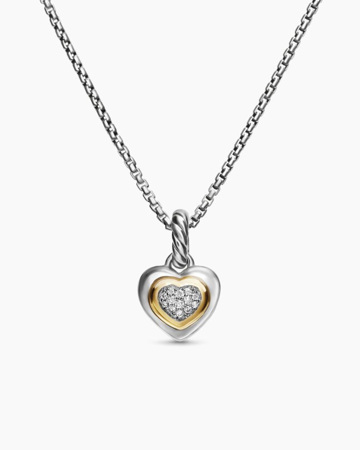 Petite Cable Heart Pendant Necklace in Sterling Silver with 14K Yellow Gold and Diamonds, 17.1mm David Yurman Necklace, Diamond Heart Pendant Necklace, Infinity Pendant, David Yurman Jewelry, Heart Pendant Diamond, Rare Gemstones, Yellow Diamond, Gold Pendant Necklace, David Yurman