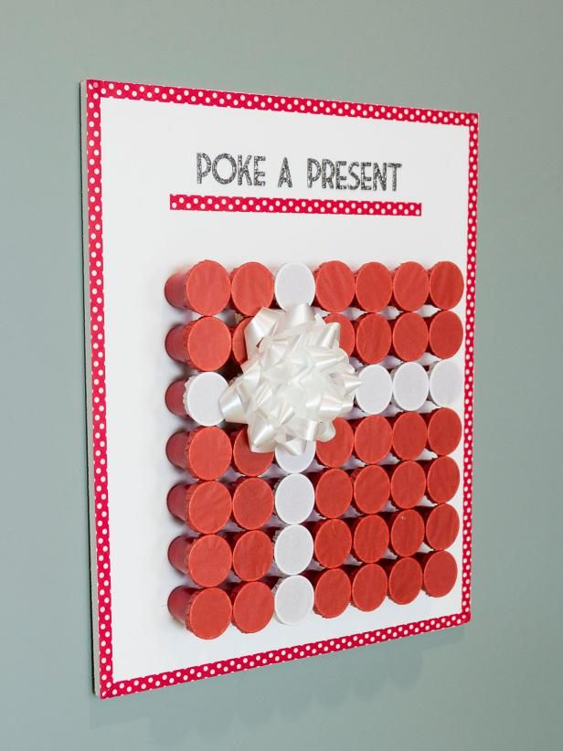 an american flag made out of red and white buttons with the words poke a present on it