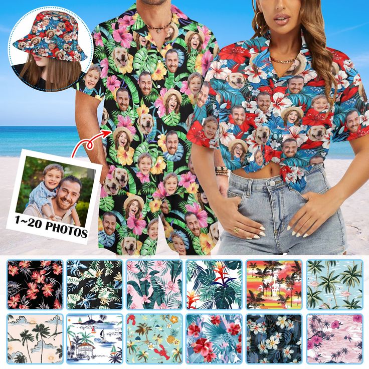 All Over Print Hawaiian Shirt, Personalized Photos Print Shirt, Beach Party Matching Shirt, Hawaii Party Bachelor Party Vacation Shirt, Funny Gift for Him Husband Boyfriend Father Grandfather. 🎁Customize Hawaiian shirts Add 1-15 different pictures to the All Over Print Hawaiian Face Shirt. It's a awesome and funny gift for your lover, family and friends, and for various holidays, birthday, anniversary, Hawaii Party and Bachelor Party. You just send us your photos through Etsy Message or email p Custom Bucket Hats, Vacation-ready Hawaiian Shirt With Graphic Print, Multicolor Short Sleeve Hawaiian T-shirt, Button-up Hawaiian Shirt With Tropical Print For Beach, Cheap Multicolor Hawaiian T-shirt, Hawaii Party, Hawaiian T-shirt With Tropical Print And Short Sleeves, Funny Gifts For Him, Birthday Party Shirt