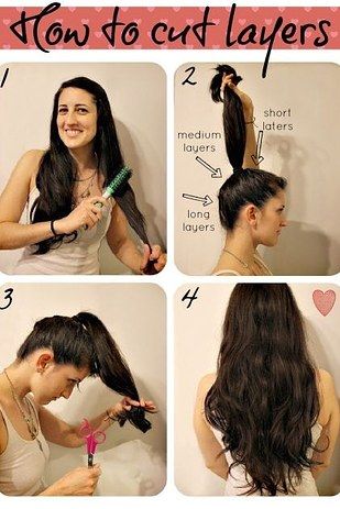 And finally, if you’re frugal, long-haired, and extra adventurous, you can use a ponytail as an easy way to cut layers. | 27 Hairstyling Hacks Every Ponytail Wearer Must Try Ponytail Haircut, Haircut Layers, Cut Own Hair, Cut Long Hair, Perfect Ponytail, How To Cut Your Own Hair, Makeup Tip, Diy Haircut, 짧은 머리