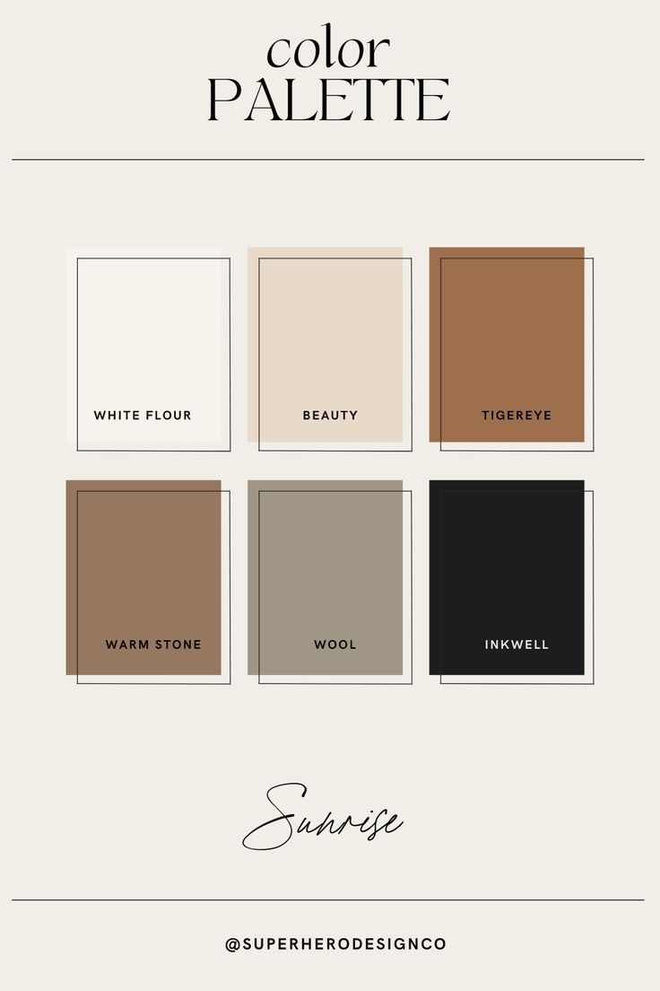 the color palette is shown in different shades and sizes, including white, black, brown,