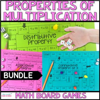 Practice solving Distributive Property of Multiplication, Commutative Property of Multiplication, and Associative Property of Multiplication problems with these engaging math board games! You will need to provide a dice (or spinner) and a set of game pieces.This bundle includes:Distributive Property of Multiplication Board Game Associative Property of Multiplication Board Game Commutative Property of Multiplication Board Game Students will practice 41 property of multiplication problems during e Associative Property Of Multiplication Activities, Associative Property Of Multiplication, Commutative Property Of Multiplication, Distributive Property Of Multiplication, Multiplication Game, Associative Property, Commutative Property, Properties Of Multiplication, Math Board Games