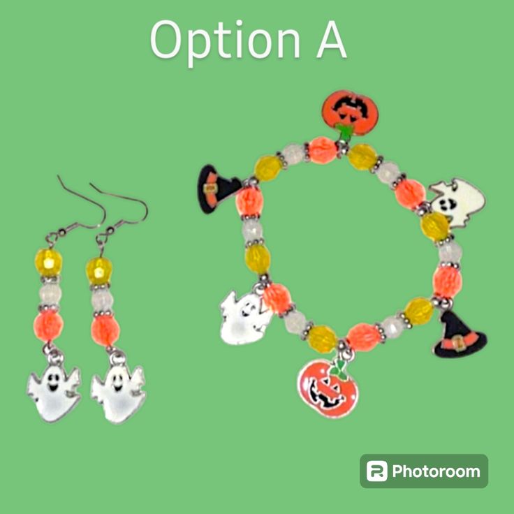 Orange, White, & Yellow Halloween Charm Bracelet & Earrings Jewelry Set Candy Corn Colors: Yellow, Orange, White Glow-In-The-Dark, & Silver Color Plastic Beads Ghosts, Pumpkins, & Witch Hats Enamel Charms 7" Stretch Bracelets Option A: Hypoallergenic, Nickel Free Silver Tone Ear Hooks Option B: Hypoallergenic, Nickel Free Silver Tone Hoops Handmade By Me! Price Is For One Set. Colors May Vary Due To Different Screen And Camera Settings. Message Me If You Have Any Questions. Pet Friendly, Smoke F Hypoallergenic White Jewelry For Halloween, Fun Orange Jewelry For Halloween, Yellow Novelty Jewelry For Party, Fun White Jewelry For Halloween, Cute Orange Jewelry For Party, Fun Orange Halloween Jewelry, Fun White Halloween Jewelry, Customizable White Novelty Jewelry, Cute Orange Party Jewelry