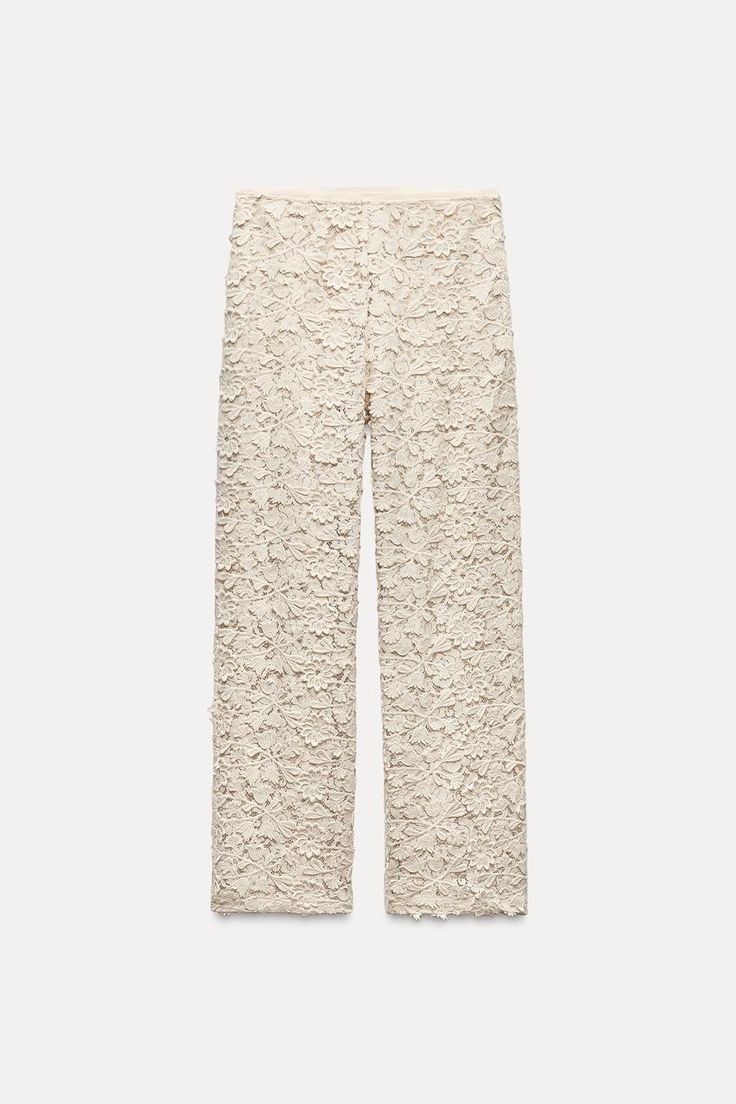 FULL LENGTH CROCHET PANTS - Ecru | ZARA United States Crochet Trousers, Trench Coat Dress, Crochet Pants, Crochet Style, Sweater Blazer, Shirt Blouses Tops, Knitwear Cardigan, T Shirt Vest, Zara United States