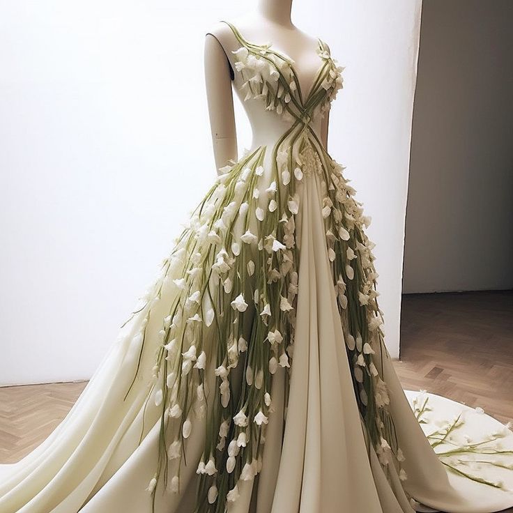 a dress made out of flowers on display