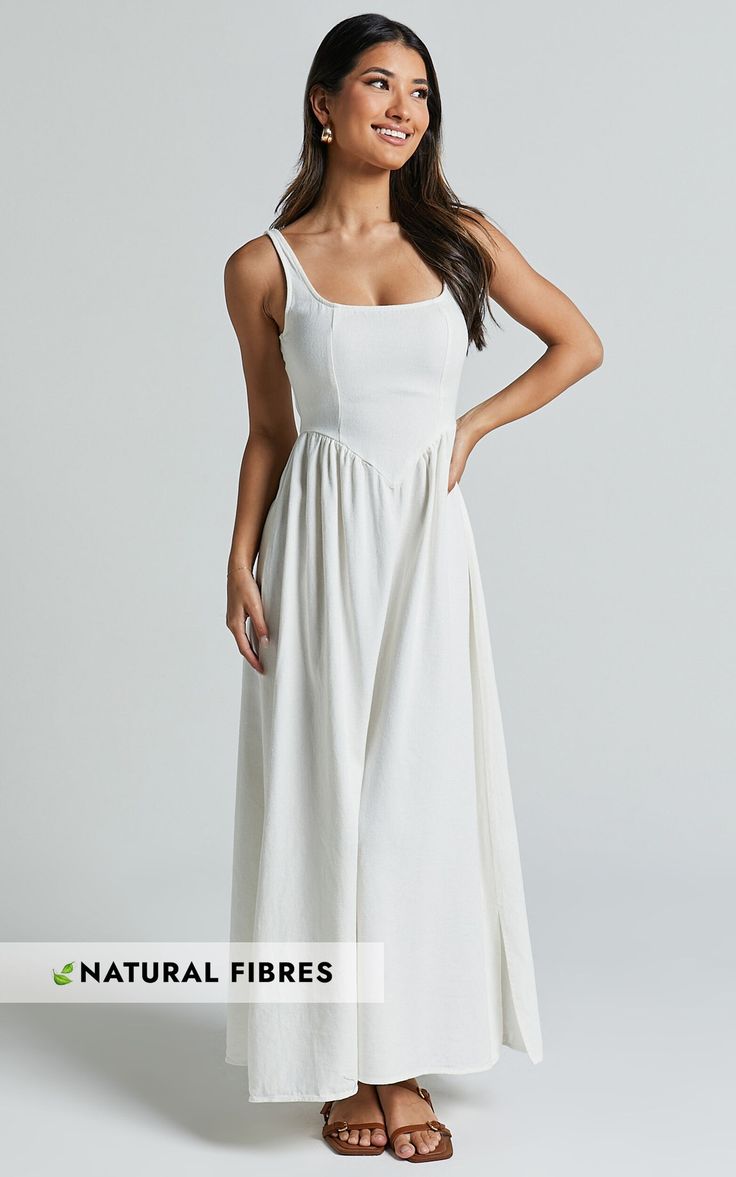 Rhaziya Midi Dress - Sleeveless Straight Neck Fit and Flare Dress in White | Showpo USA Classic Sleeveless Maxi Dress For Spring, Spring Classic Sleeveless Maxi Dress, Chic White Sleeveless Dress With Fitted Bodice, White Midi Dress With Lined Bodice And Straight Neckline, Sleeveless Cotton Dress With Lined Bodice, Classic Summer Maxi Dress With Fitted Bodice, Classic Spring Dresses With Sweetheart Neckline, Classic Spring Dress With Sweetheart Neckline, White Sleeveless Dress With Fitted Bodice, Midi Length