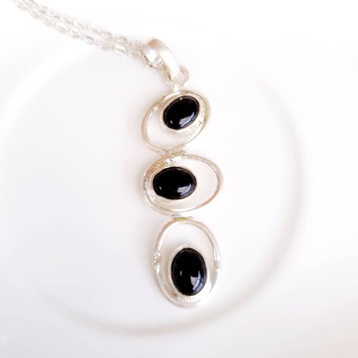 "Black onyx  pendant,silver onyx  bezel,onyx chain necklace,gift for her,gemstone pendant necklace,onyx  jewellery,simple Beautiful and simple black onyx  chain necklace. This unique pendant features 3 onyx gemstone  measuring 10mm and 16\" high quality silver chain." Fine Jewelry Silver Round Pendant, Fine Jewelry Sterling Silver Round Pendant, Elegant Silver Pendant Jewelry, Elegant Sterling Silver Round Pendant Jewelry, Nickel-free Sterling Silver Elegant Necklace, Elegant Sterling Silver Nickel-free Necklace, Dainty Polished Pendant Jewelry, Dainty Jewelry Pendant With Polished Finish, Elegant Nickel-free Sterling Silver Necklace