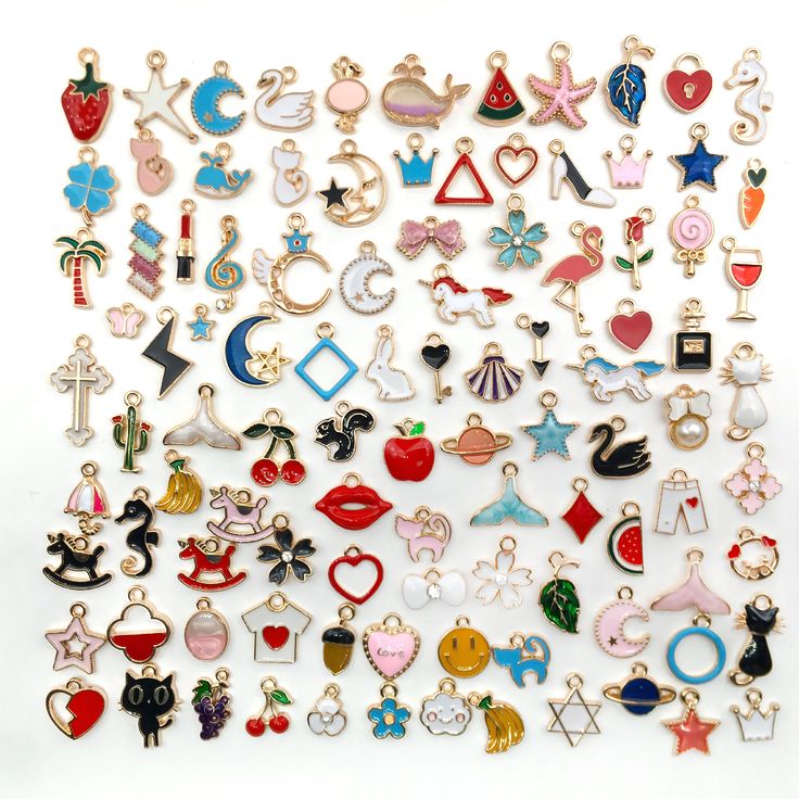 Size:10-20mm Our Bulk Charm Lot, a delightful collection of mixed random pendants and assorted charms to elevate your jewelry crafting experience.  This Mixed Charm Kit features a variety of enamel accessories perfect for necklaces and bracelets, allowing you to create unique and eye-catching jewelry designs. Our assortment includes necklace charms, earring charms, bracelet charms, spring enamel charms, mixed enamel charms, assorted enamel mix, bulk enamel charms, color enamel charms, and mixed Personalized Alloy Pendant Charm Necklaces, Whimsical Dangling Charms For Gifts, White Alloy Charm Bracelet As Gift, Cute Dangling Charms For Jewelry Making, Whimsical Charm Necklaces For Jewelry Making, Cute Multicolor Pendant Jewelry, Cute Charms With Lobster Clasp For Jewelry Making, Cute Metal Charm Necklace Nickel Free, Cute Nickel-free Metal Charm Necklaces