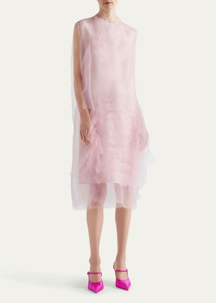 Prada Sleeveless Technical Voile Dress - Bergdorf Goodman Sheer Polyamide Evening Dress, Sleeveless Nylon Evening Dress, Sleeveless Sheer Polyamide Dresses, Spring Silk Dress With Overlay, Silk Chiffon Sleeveless Evening Dress, Spring Evening Nylon Mesh Dress, Spring Evening Mesh Dress Made Of Nylon, Elegant Summer Nylon Mesh Dress, Chic Sleeveless Nylon Dress