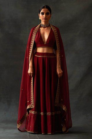 Shop for Nishar Ahmed Maroon Habutai Silk Marori And Dori Work Lehenga Set for Women Online at Aza Fashions Dark Maroon Dress, Blouse Organza, Maroon Lehenga, Dori Embroidery, Lehenga And Blouse, Dori Work, Work Lehenga, Maroon Blouse, Dark Maroon