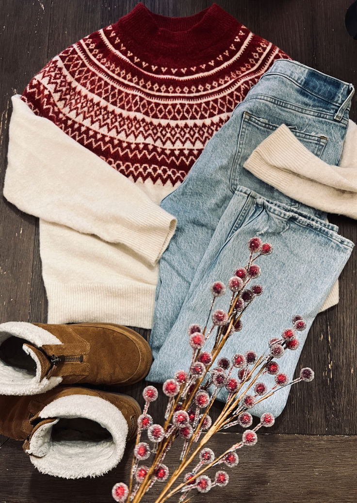 Winter outfit ideas #sweater #fairisle #winteroutfit #flatlay #h&m #abercrombie #ugg
 
Sweater: Jacquard Knit Sweater (H&M)
Jeans: Women's Ultra High Rise 90s Straight Jean (Abercrombie)
Boots: Women's Lytta Mini (Koolaburra by Ugg) Outfits With Straight Jeans, Outfit Ideas Sweater, Ugg Sweater, Casual Winter Outfit, Winter Outfit Ideas, Koolaburra By Ugg, Fair Isle Sweater, M Jeans, Jacquard Knit