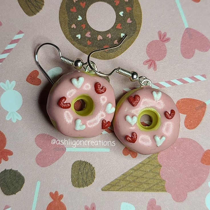 Valentine Donut Earrings Cute Nickel-free Round Hoop Earrings, Cute Hypoallergenic Round Hoop Earrings, Cute Small Hoop Jewelry As Gift, Cute Nickel-free Small Hoop Earrings, Cute Small Hoop Nickel-free Earrings, Playful Small Hoop Jewelry Gift, Playful Small Hoop Jewelry For Gifts, Handmade Sweet Polymer Clay Jewelry, Sweet Handmade Polymer Clay Jewelry