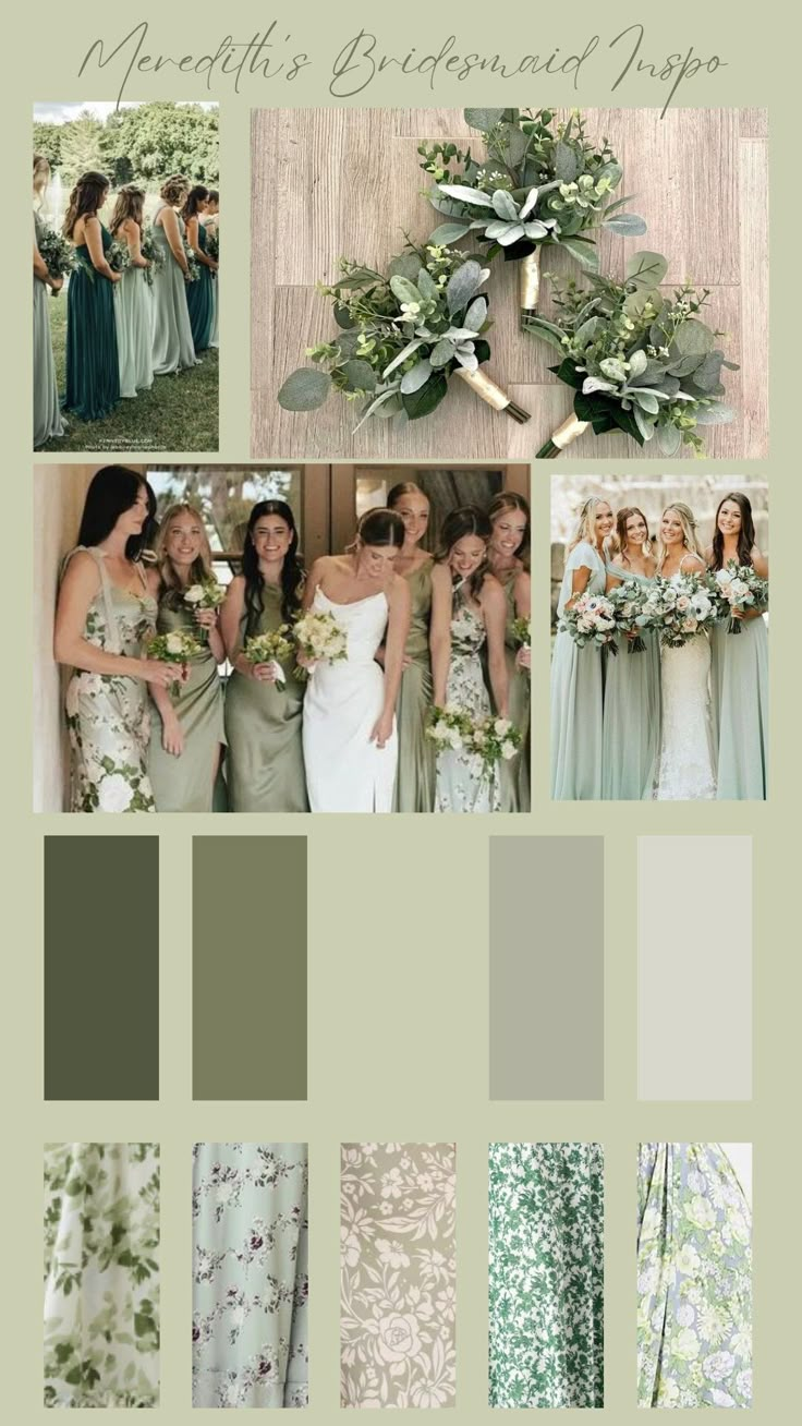 Are you looking to add a unique touch to your wedding party's attire? Embrace the trend of mixing and matching patterns and solids, and empower your bridesmaids to pick their own dresses! With our personalized bridesmaid dress inspiration service, you can provide your bridal party with a cohesive vision while allowing each member to express their individual style. Here's how it works: 1. Purchase this listing to receive a digital download. 2. Complete a short questionnaire to share details about Greenish Bridesmaid Dresses, Bridesmaids Pick Own Dresses, Dust Sage Bridesmaid Dresses, Bridesmaid Dress Colour Palette, Colors For June Wedding, Different Green Shades Bridesmaid Dresses, Two Tone Bridesmaid Dresses, Olive Mismatched Bridesmaid Dresses, Sea Moss Bridesmaid Dresses