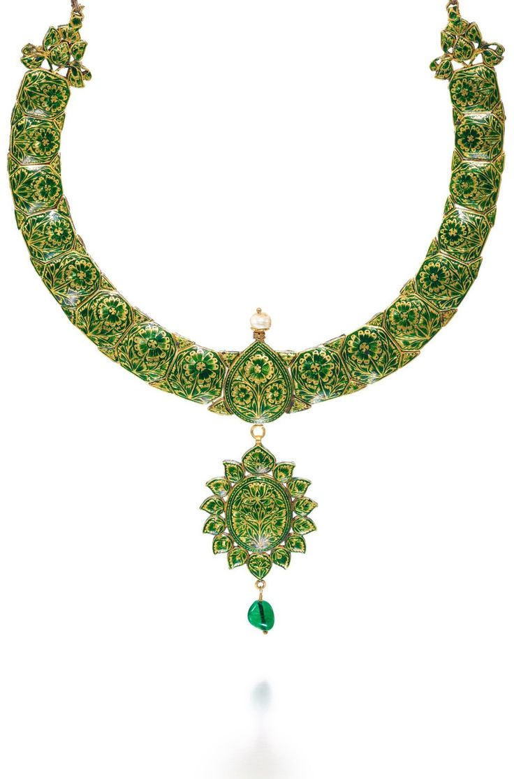 Mughal Jewelry, Ancient Necklace, Carved Emerald, Antique Gold Jewelry, North India, Islamic World, Set Necklace, Seed Pearl, Green Enamel