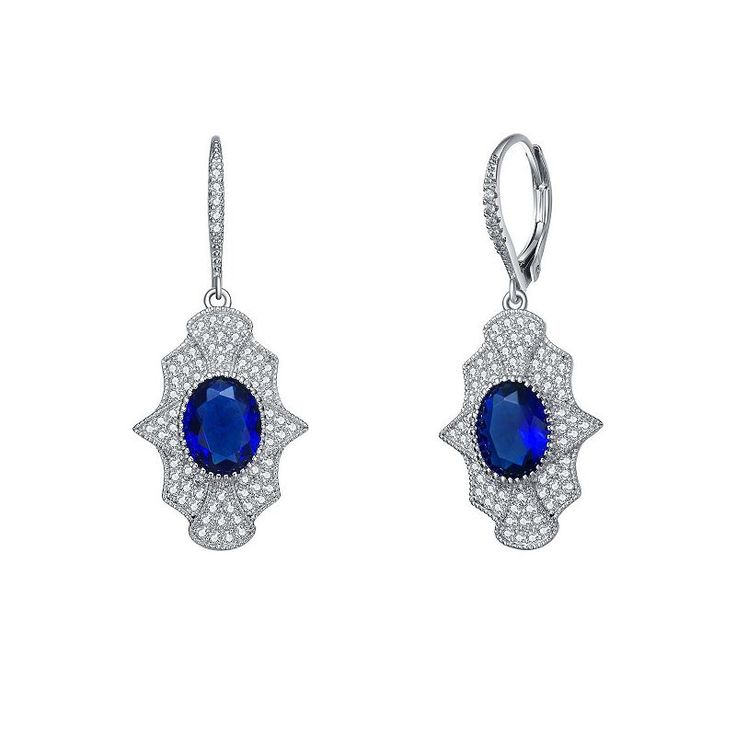 Beautiful blue and white cubic zirconia gemstones give these sterling silver leverback earrings a glamorous look you'll love. Beautiful blue and white cubic zirconia gemstones give these sterling silver leverback earrings a glamorous look you'll love. Length: 38 mm Closures: leverback Metal: sterling silver Plating: rhodium Finish: polished Packaging: boxedSTONE DETAILS Stone type: cubic zirconia Total weight: 4 3/4 ct. Shape: oval, round Setting: bezel, prong Gemstones may have been treated to Elegant Blue Diamond Earrings With Pave Setting, Sapphire Cubic Zirconia Jewelry With Pave Setting, Formal Blue Pave Set Earrings, Blue Pave Set Earrings For Formal Occasions, Silver Sapphire Earrings With Pave Setting, Elegant Earrings With Diamond Accents And Lab-created Sapphire, Sapphire Cubic Zirconia Oval Earrings, Oval Sapphire Cubic Zirconia Earrings, Blue Sterling Silver Drop Diamond Earrings