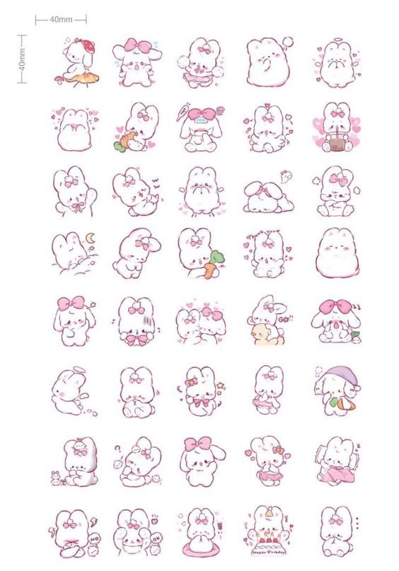 various stickers with different cartoon animals and flowers on them, all in pink colors