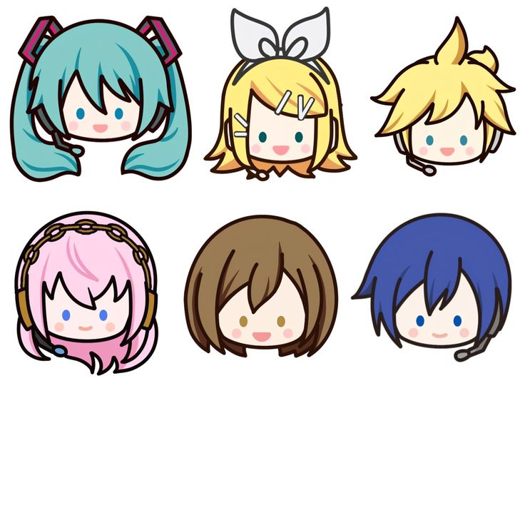 four anime avatars with different hair styles and colors, all wearing headbands