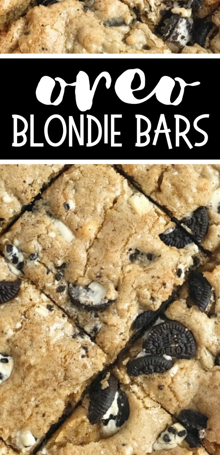 an image of blondie bars with oreo cookies on top