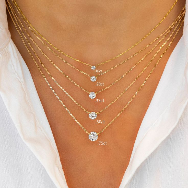 Floating Necklace, Tie Necklace, Solid Gold Necklace, Gold Pearl Necklace, 14k Gold Necklace, Choker Necklaces, Diamond Sizes, Round Cut Diamond, Beautiful Necklaces