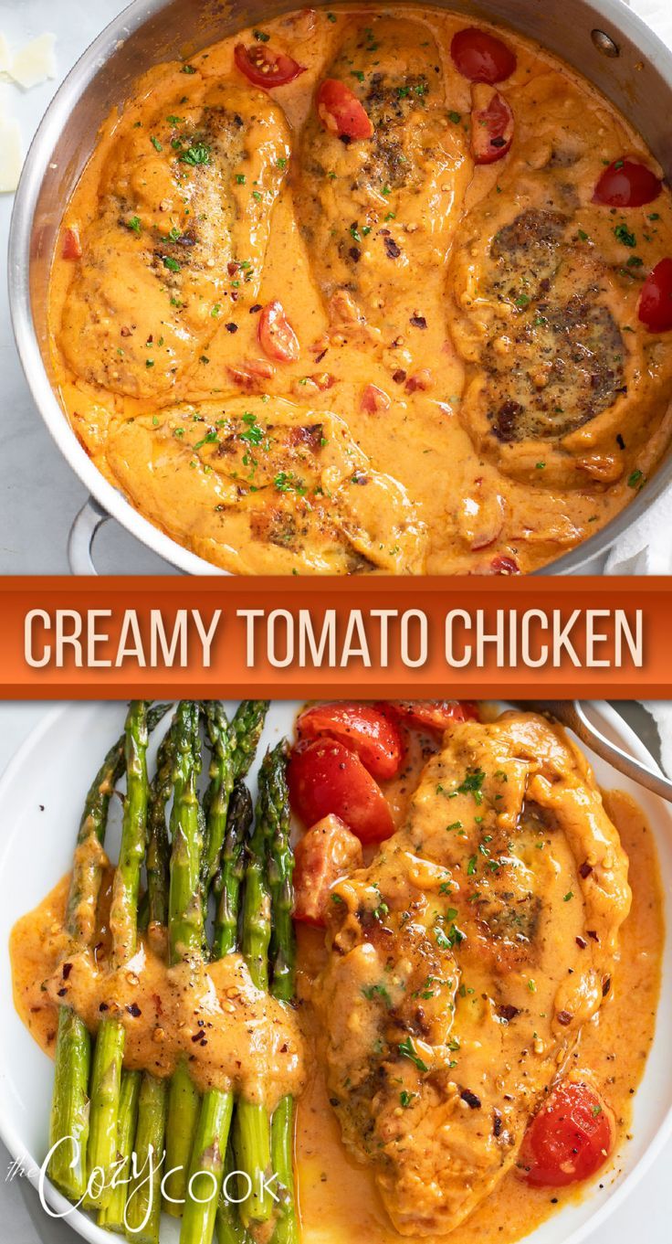 Tomato chicken in a creamy sauce with cunks of tomatoes Chicken And Cherry Tomato Pasta, Dishes With Tomato Sauce, Dinner Ideas With Fresh Tomatoes, Meals With Fresh Tomatoes, Red Sauce Meals, Roma Tomatoes Recipes Dinners, Recipes With Tomatoes And Peppers, Cherry Tomato Chicken Recipes, Dinner Ideas With Tomatoes