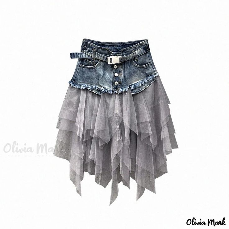 Olivia Mark - Mesh Panel High-Waisted Fitted Denim Midi Skirt Denim Skirts Online, Gothic Skirt, Gothic Chic, Womens Denim Skirts, Tulle Tutu Skirt, Skirt Denim, Chic Skirts, Kleidung Diy, Trendy Skirts