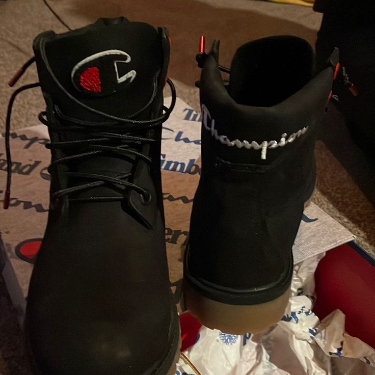 New In Box Champion Timberland Boots! Custom Timberland Boots, Ll Bean Duck Boots, Sparkly Boots, Timberland Women, Timberland Boots Women, Champion Shoes, Paddock Boots, Black Lace Up Boots, Waterproof Hiking Shoes