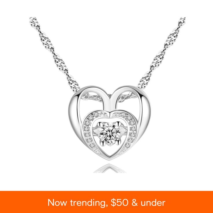 in stock White Gold Heart Necklace With Cubic Zirconia For Her, Mother's Day Double Heart Cubic Zirconia Jewelry, Double Heart Cubic Zirconia Jewelry For Mother's Day, Heart Cut Diamond Accents Necklace For Her, Elegant Heart-shaped Rhinestone Necklace For Valentine's Day, Rhinestone Necklace For Anniversary, Crystal Heart Pendant Jewelry Gift For Her, Crystal Heart Pendant Jewelry For Her, Double Heart Cubic Zirconia Jewelry