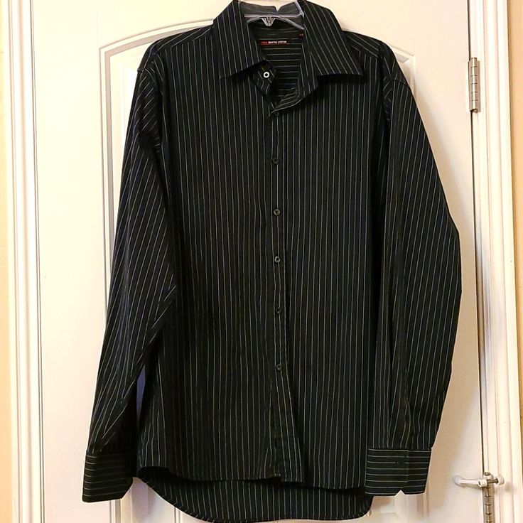 Mens Button Down Shirt That Is A Size Xxl. It Is Like Brand New. Black With A Gray Pin Stripe. Black Business Shirt With Button Closure, Black Business Shirt With Buttons, Black Button-down Shirt For Business, Black Buttoned Shirt For Business, Black Button-up Business Shirt, Gray Button-up Shirt For Business, Black Collared Dress Shirt With Button Closure, Black Dress Shirt With Buttons For Business Casual, Black Business Shirt