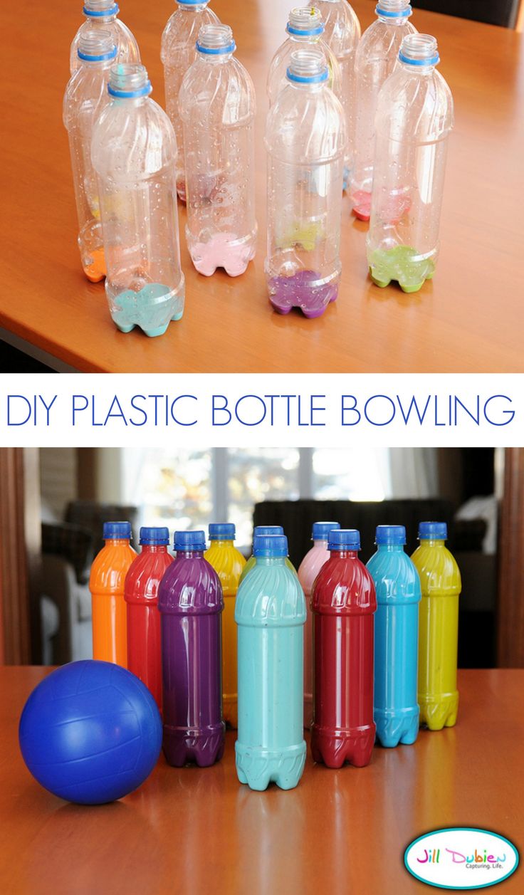 plastic bottle bowling game for kids to play in the living room and on the table