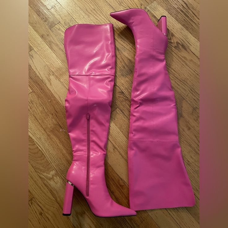 Hi Barbie! Steve Madden Pink Thigh High Faux Leather Boots. Never Ever Worn! Nwt Trendy Thigh High Polyurethane Boots, Trendy Polyurethane Knee-high Boots For Night Out, Thigh High Polyurethane Heeled Boots, Trendy Over-the-knee Faux Leather Heeled Boots, Pink Knee-high Boots For Fall, Pink Leather Fitted Knee-high Boots, Chic Pink Knee-high Boots, Fitted Pink Leather Knee-high Boots, Pink Leather Knee-high Boots For Party