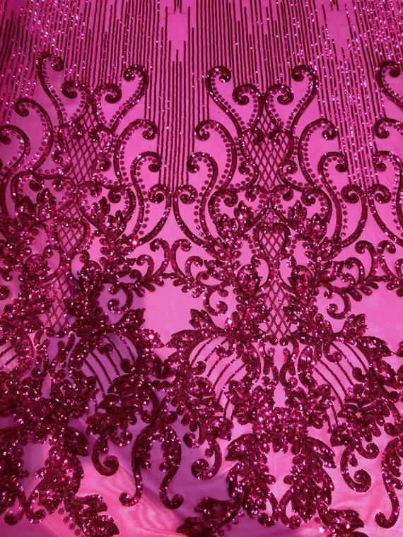 Image may look different due to monitor setting. This beautiful and elegant Alta Sequins Lace Fabric is one of a kind. The fabric is backed with a four way stretch nylon mesh fabric along with a beautiful sequin design all around the fabric. Item is sold by the yard. If more than one yard is Red Fitted Sequin Fabric For Wedding, Elegant Pink Sequin Fabric For Evening, Pink Festive Sequin Fabric For Wedding, Purple Sequin Fabric For Wedding And Festive Occasions, Festive Pink Sequin Fabric For Wedding, Elegant Wedding Sequin Fabric, Elegant Pink Sequin Fabric For Weddings, Elegant Pink Sequin Fabric For Banquet, Fabric Texture Pattern